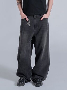 DRMERS CLUB Unisex Loose Fit Baggy Black Wash Denim Jeans
